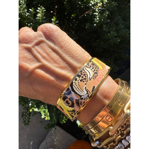 Hermes Bracelet Bangle Cloisonne Rare Enamel Gm Jaguar Quetzal - Picture 1 of 15